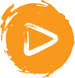 White play button against yellow circle background