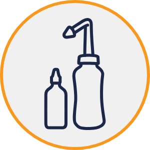 Saline rinse bottles outlined in navy blue
