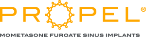 Yellow PROPEL logo with descriptive black text below reading mometastone furoate sinus implants